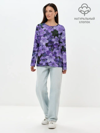 Лонгслив женский. Хлопок / Фиолетовый цвет весны