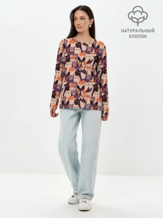 Лонгслив женский. Хлопок / Мемные Коты Паттерн