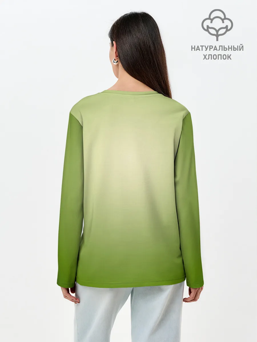 Лонгслив женский. Хлопок / Билли Айлиш на зеленом фоне