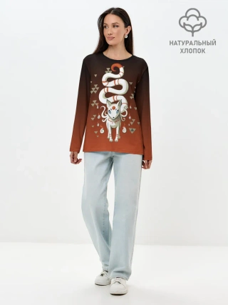 Лонгслив женский. Хлопок / Длиннохвостая лисица Инари