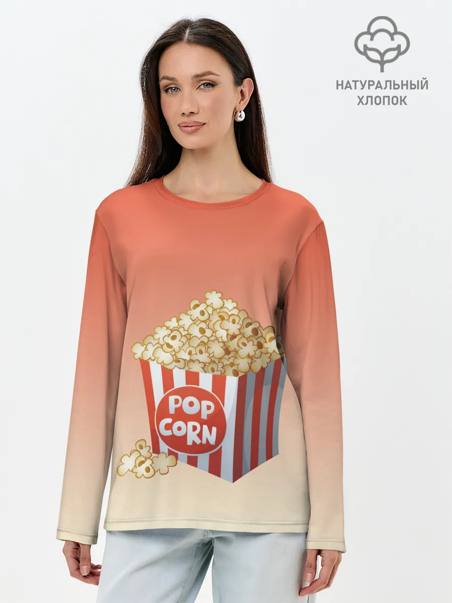 Лонгслив женский. Хлопок / попкорн рисунок