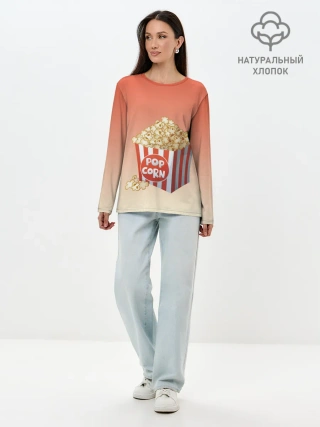 Лонгслив женский. Хлопок / попкорн рисунок