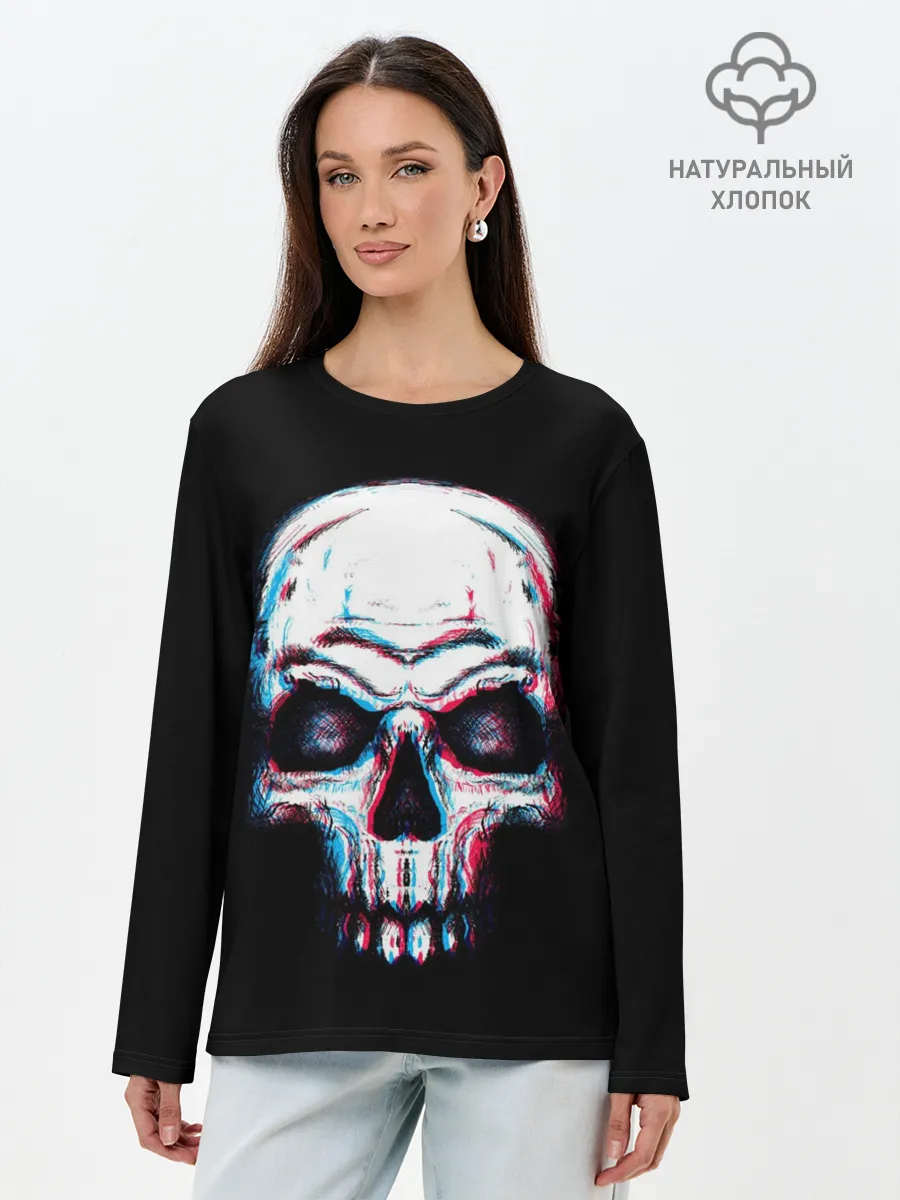 Лонгслив женский. Хлопок / Glitch Skull