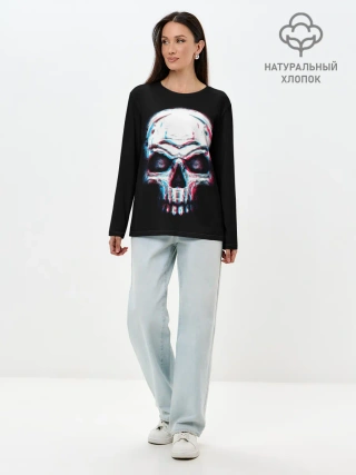 Лонгслив женский. Хлопок / Glitch Skull