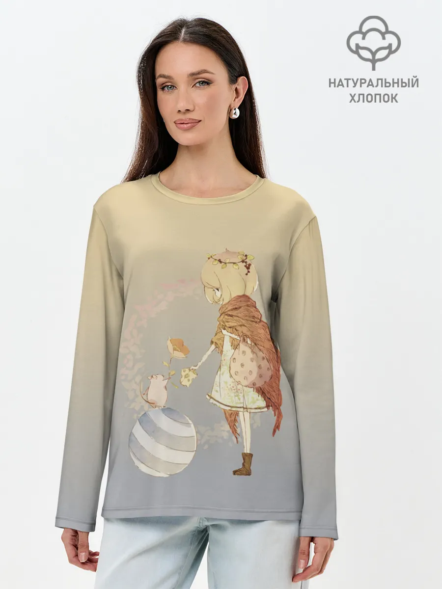 Лонгслив женский. Хлопок / девочка и мышка друзья