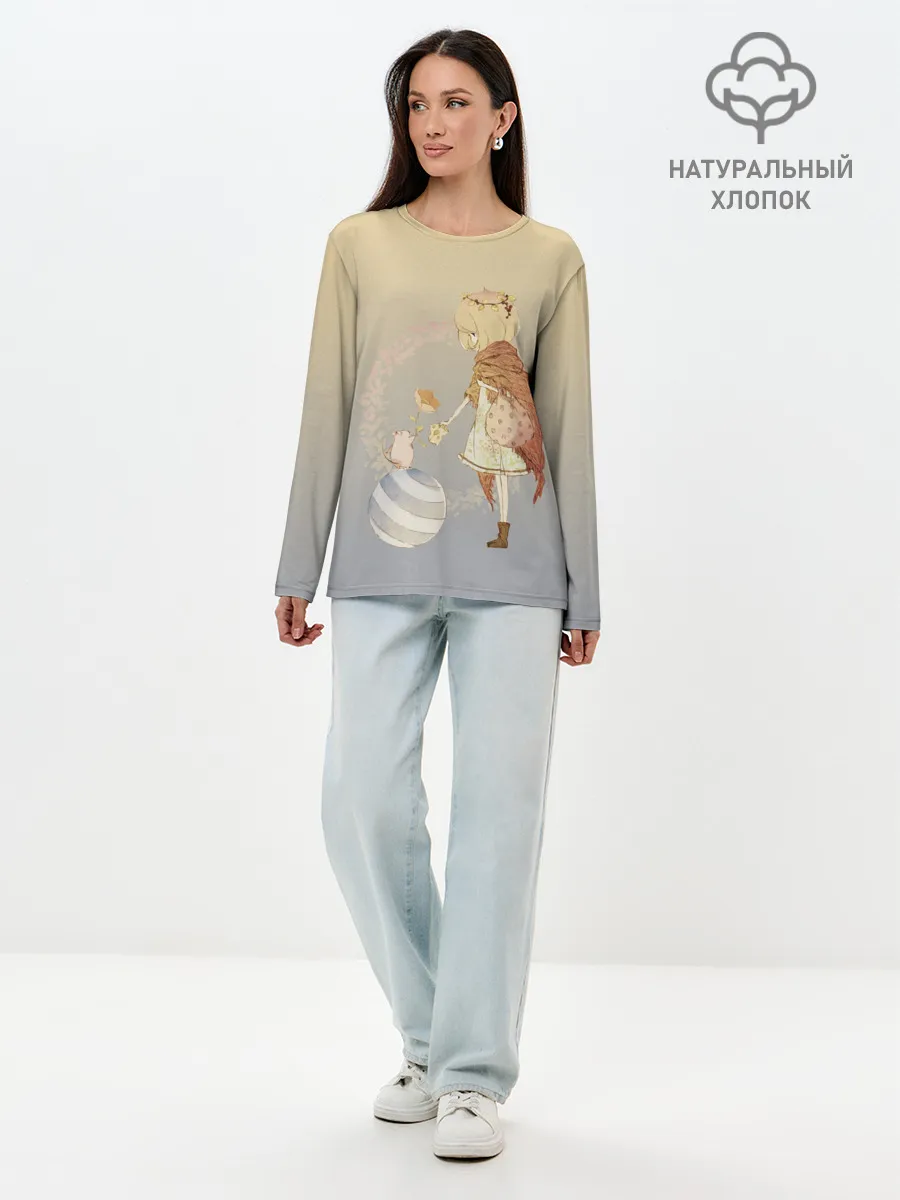 Лонгслив женский. Хлопок / девочка и мышка друзья