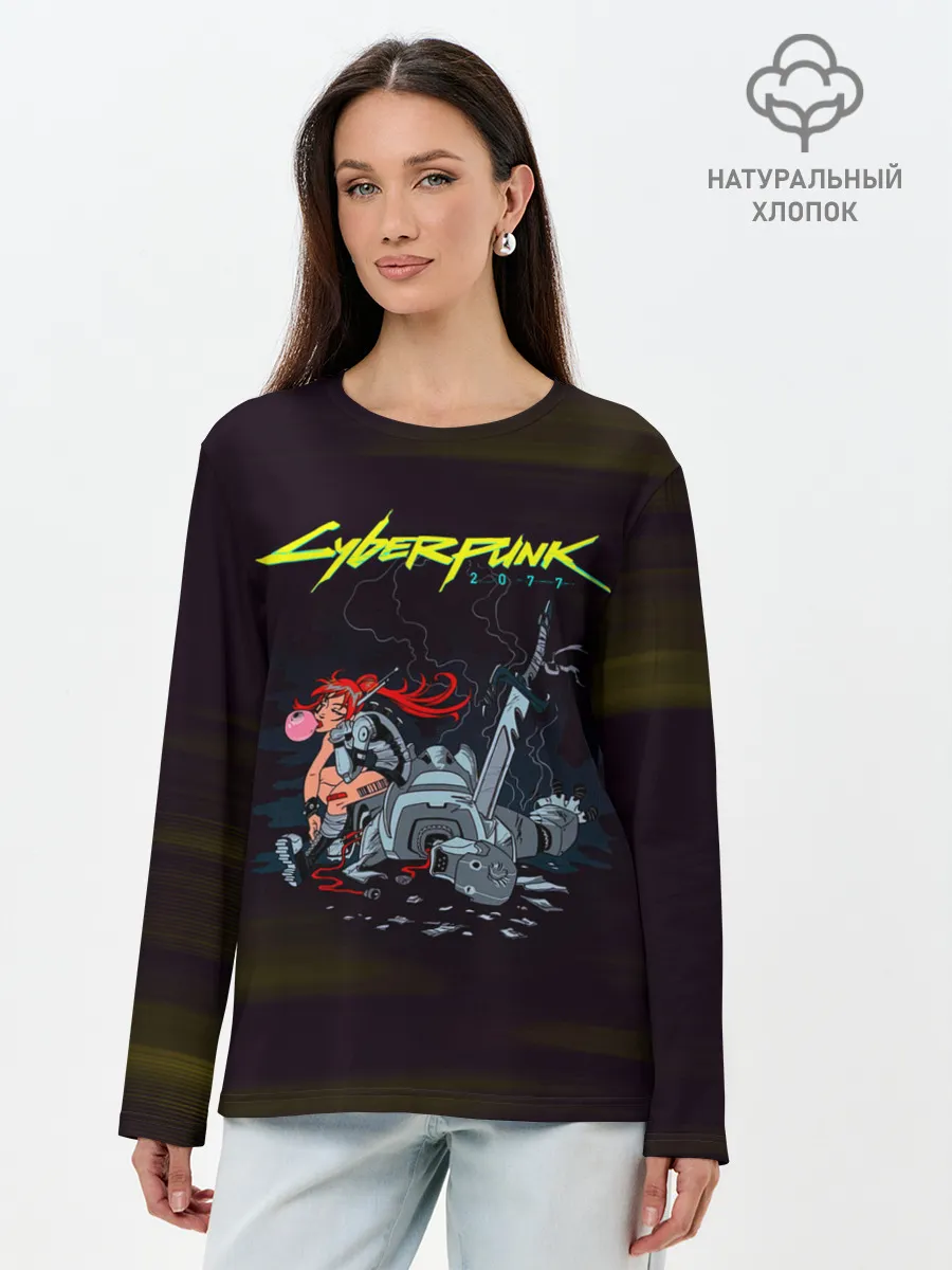 Лонгслив женский. Хлопок / Cyberpunk 2077 киберубийство