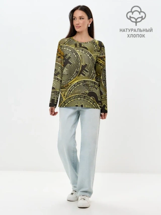 Лонгслив женский. Хлопок / БИТКОИНЫ МОНЕТЫ