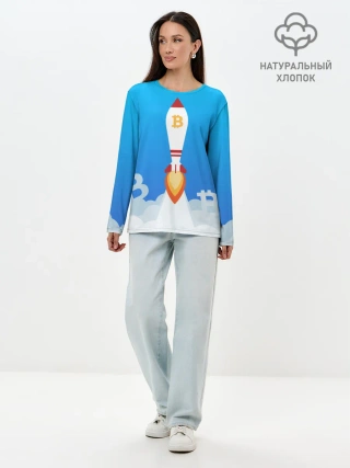 Лонгслив женский. Хлопок / БИТКОИН В КОСМОС