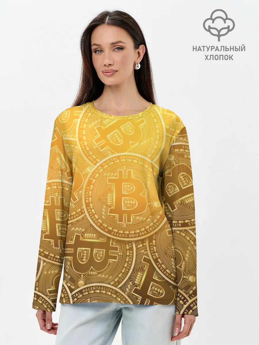 Лонгслив женский. Хлопок / БИТКОИН МОНЕТЫ
