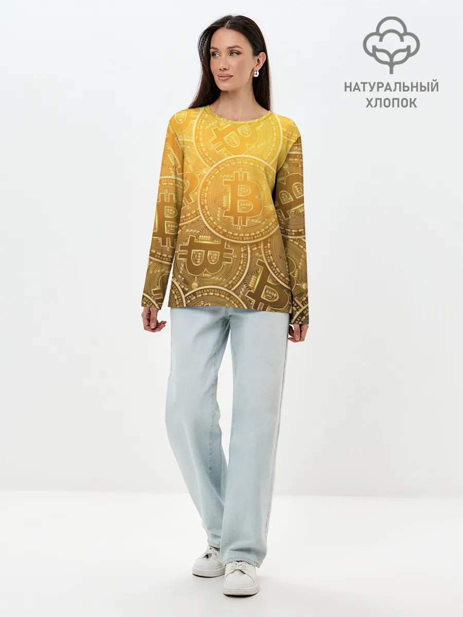 Лонгслив женский. Хлопок / БИТКОИН МОНЕТЫ