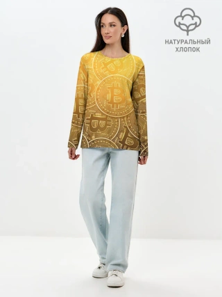 Лонгслив женский. Хлопок / БИТКОИН МОНЕТЫ