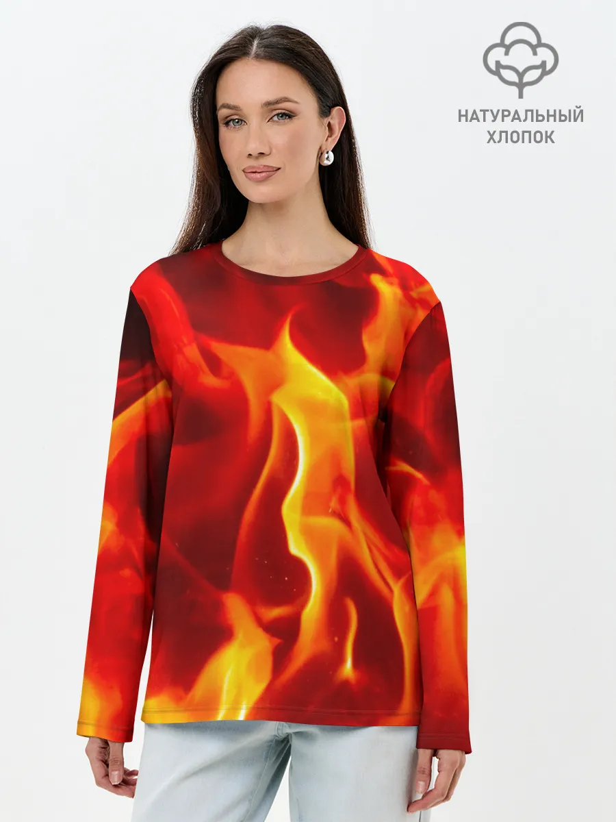 Лонгслив женский. Хлопок / Пламенный