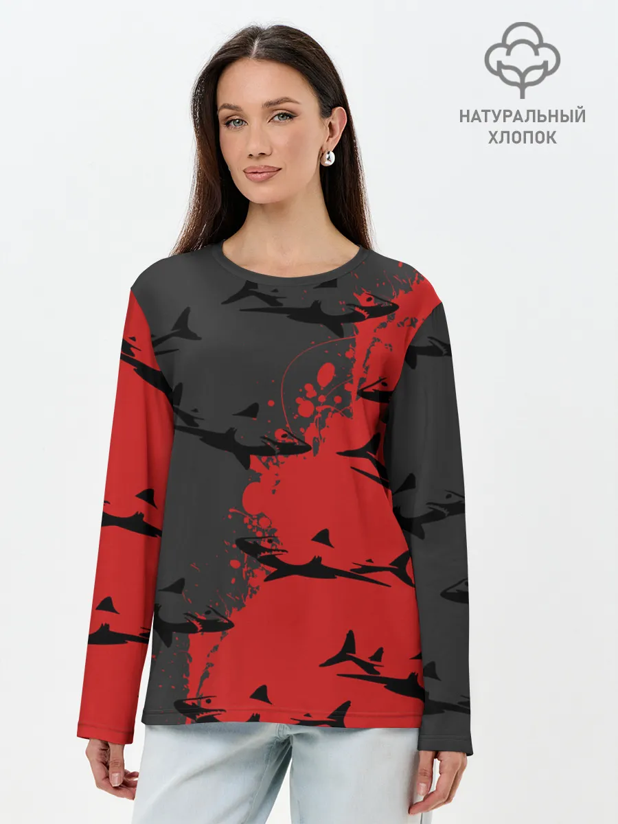 Лонгслив женский. Хлопок / Акулы