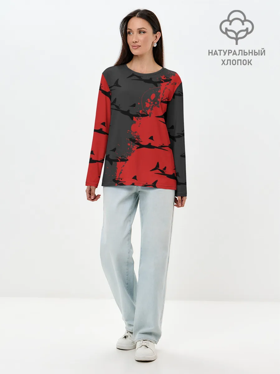 Лонгслив женский. Хлопок / Акулы