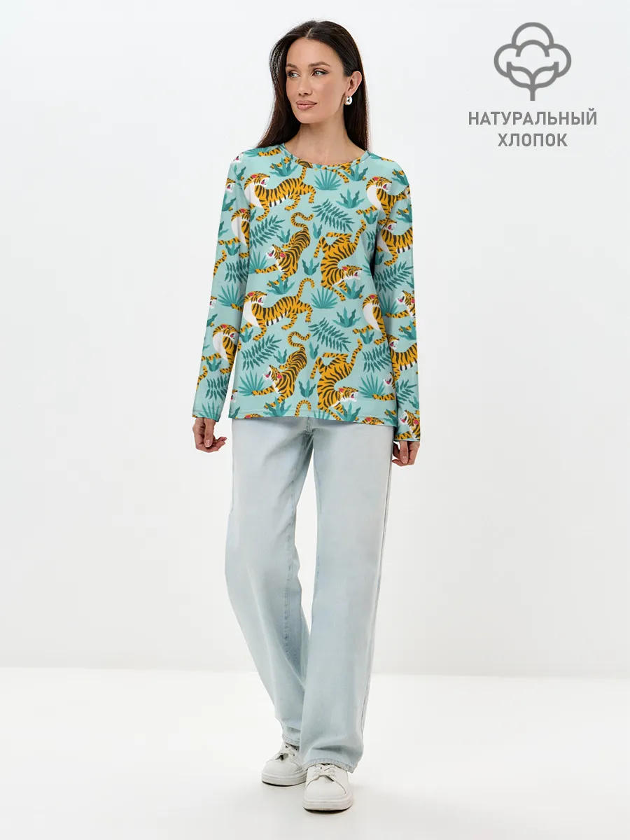 Лонгслив женский. Хлопок / Рычащие Тигры Паттерн