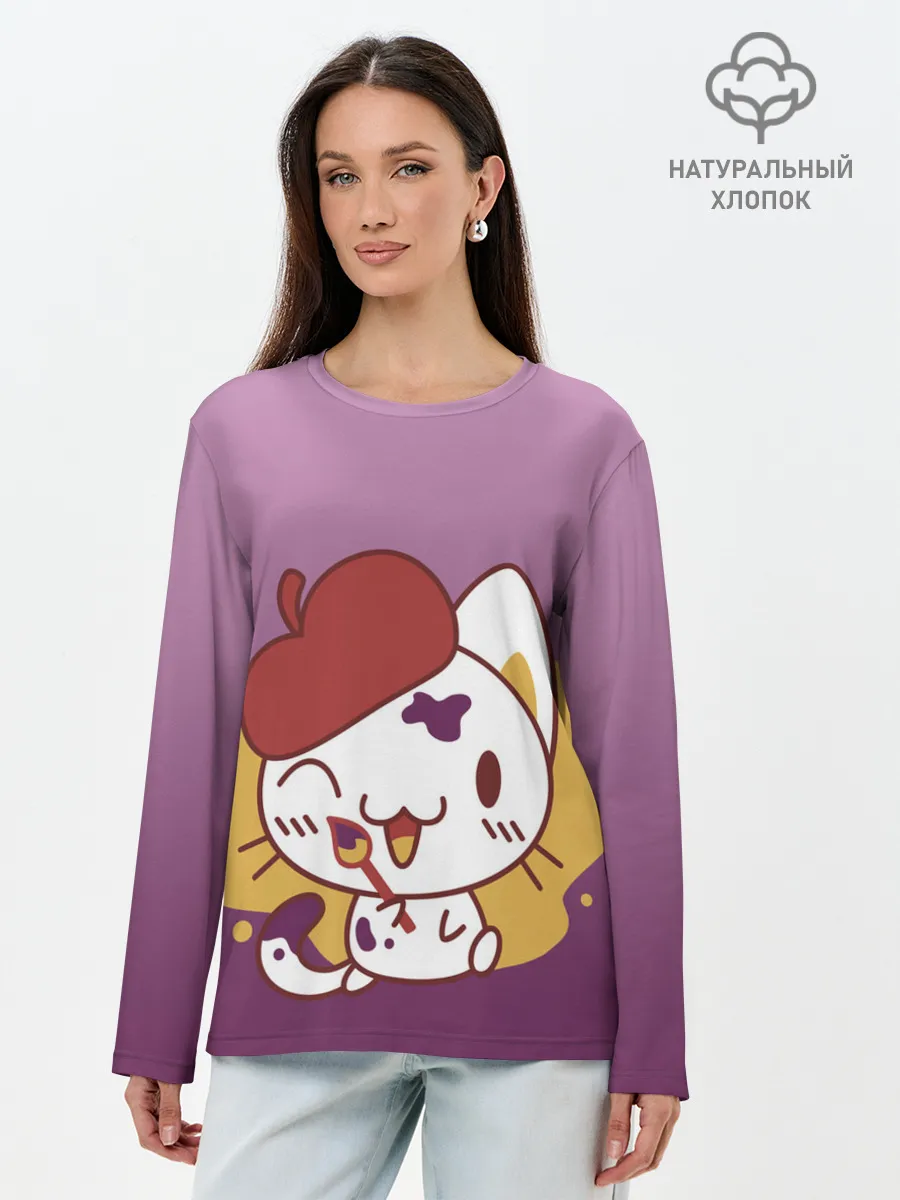 Лонгслив женский. Хлопок / кот художник творец