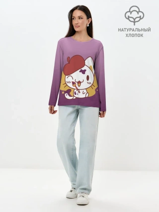 Лонгслив женский. Хлопок / кот художник творец