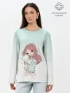 Лонгслив женский. Хлопок / Девочка и любимый кот арт