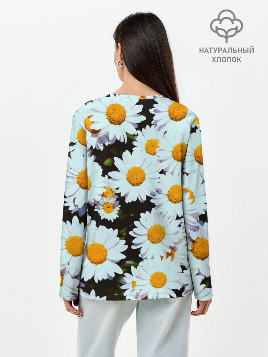 Лонгслив женский. Хлопок / Ромашки
