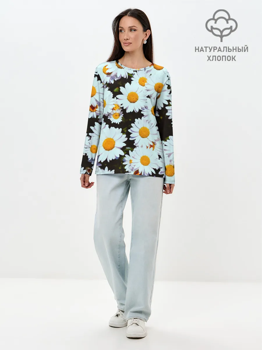 Лонгслив женский. Хлопок / Ромашки