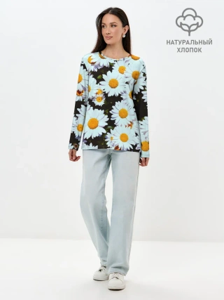 Лонгслив женский. Хлопок / Ромашки