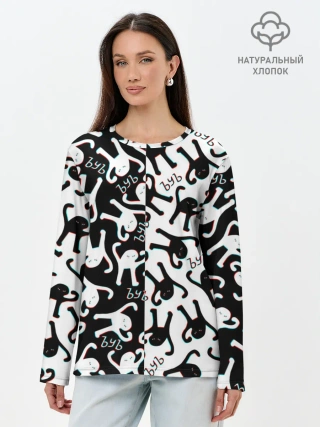 Лонгслив женский. Хлопок / МЕМ КОТ ЪУЪ СЪУКА
