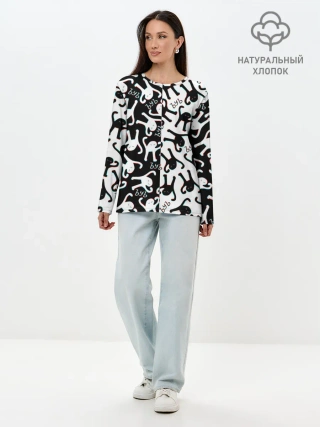 Лонгслив женский. Хлопок / МЕМ КОТ ЪУЪ СЪУКА