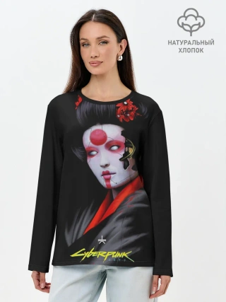 Лонгслив женский. Хлопок / Cyberpunk 2077 самурай