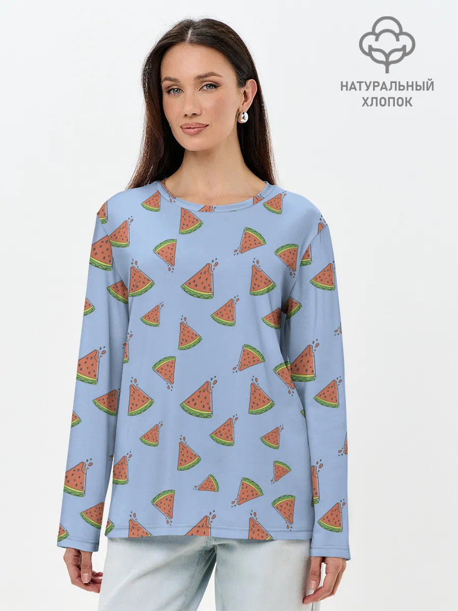 Лонгслив женский. Хлопок / Кусочки арбуза