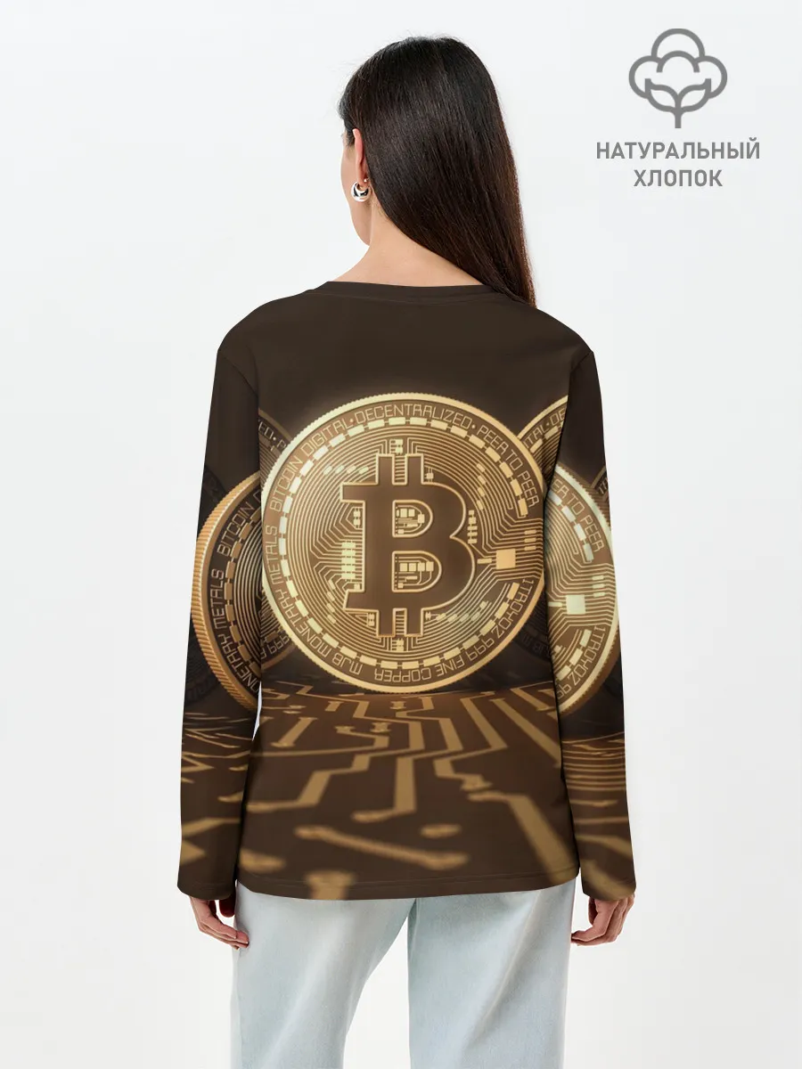Лонгслив женский. Хлопок / Биткоин