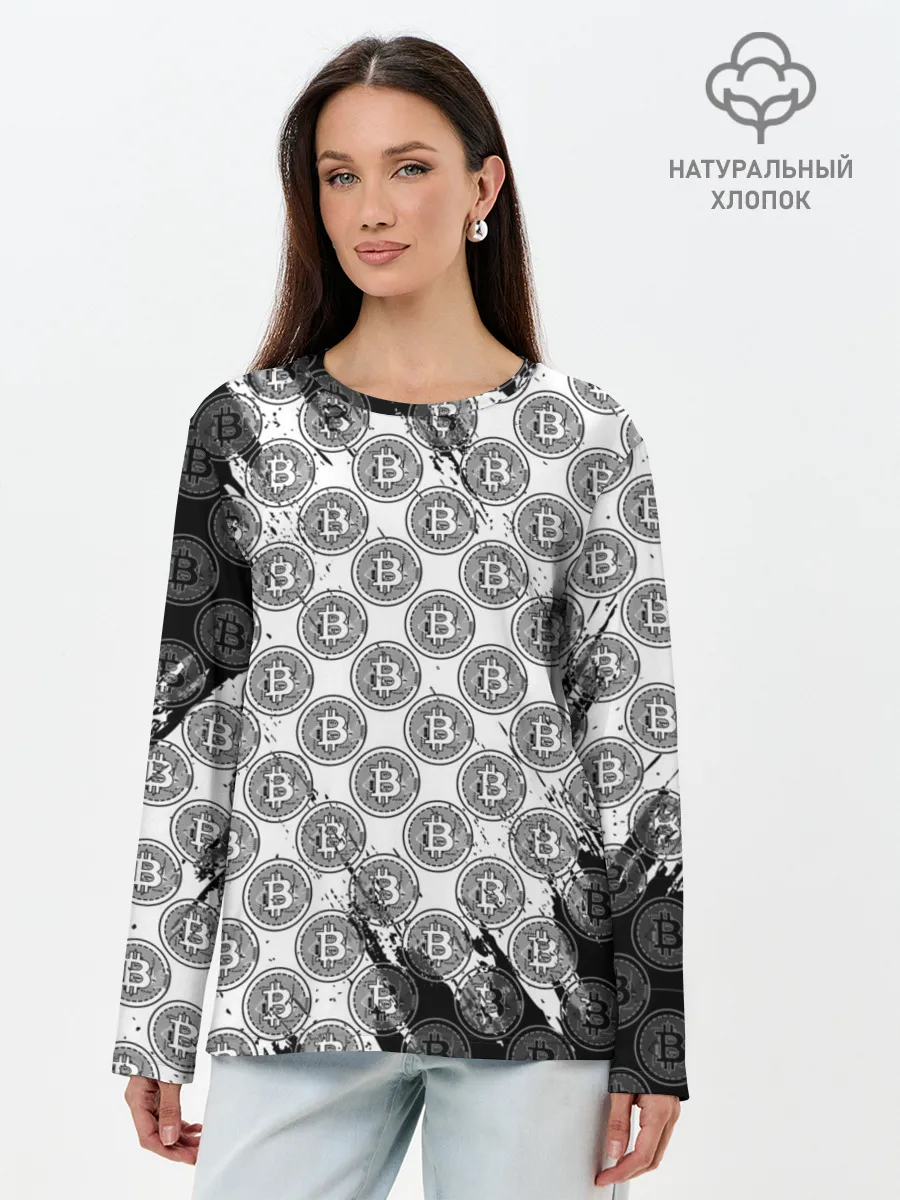 Лонгслив женский. Хлопок / Bitcoin