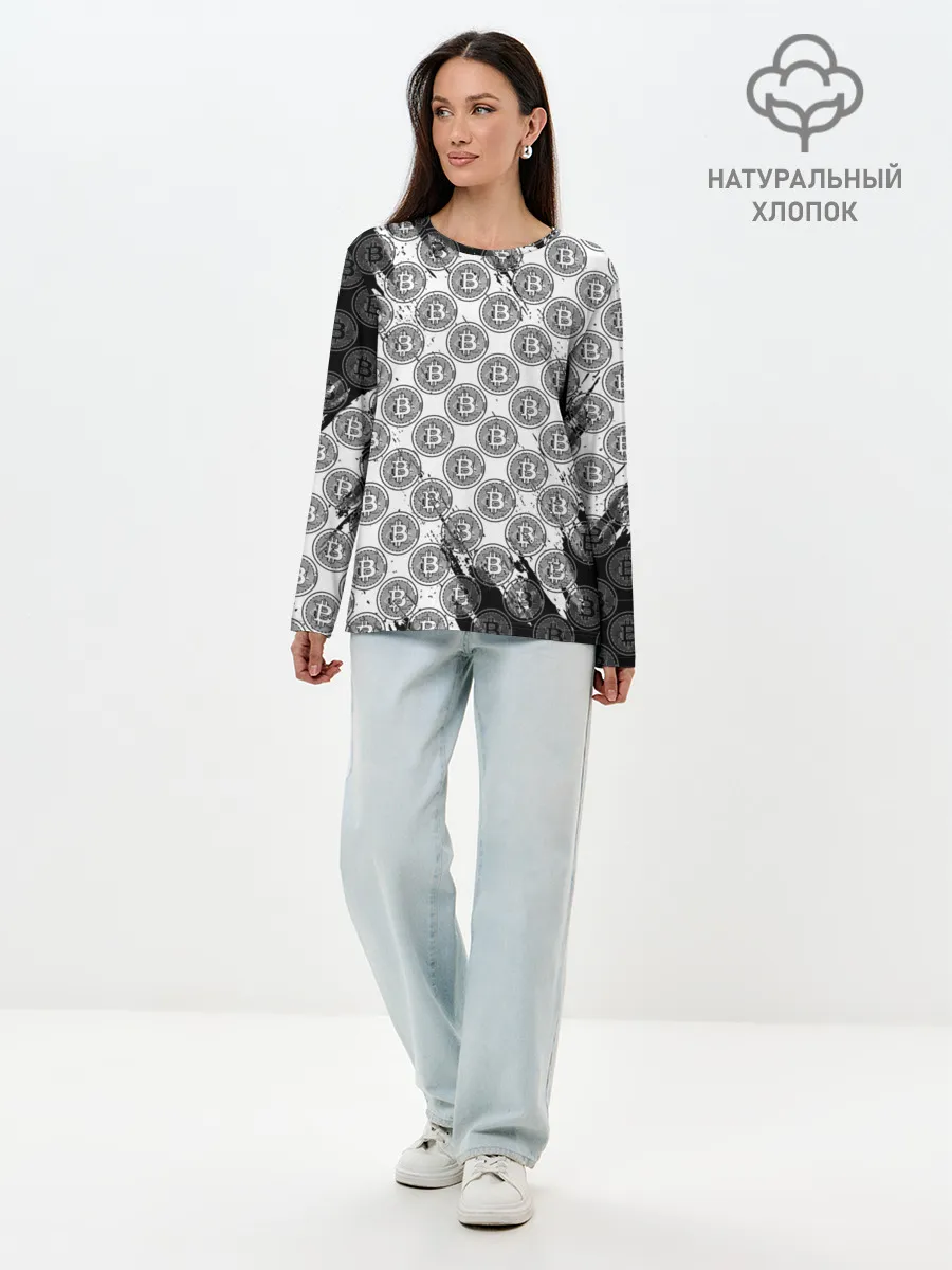Лонгслив женский. Хлопок / Bitcoin