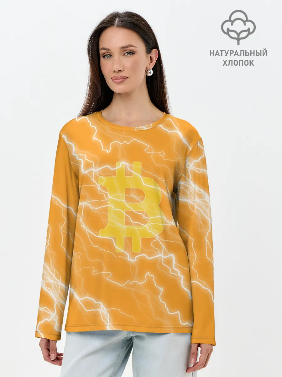 Лонгслив женский. Хлопок / Bitcoin