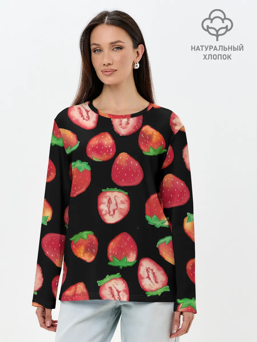 Лонгслив женский. Хлопок / Клубничка