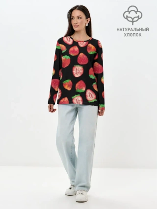 Лонгслив женский. Хлопок / Клубничка