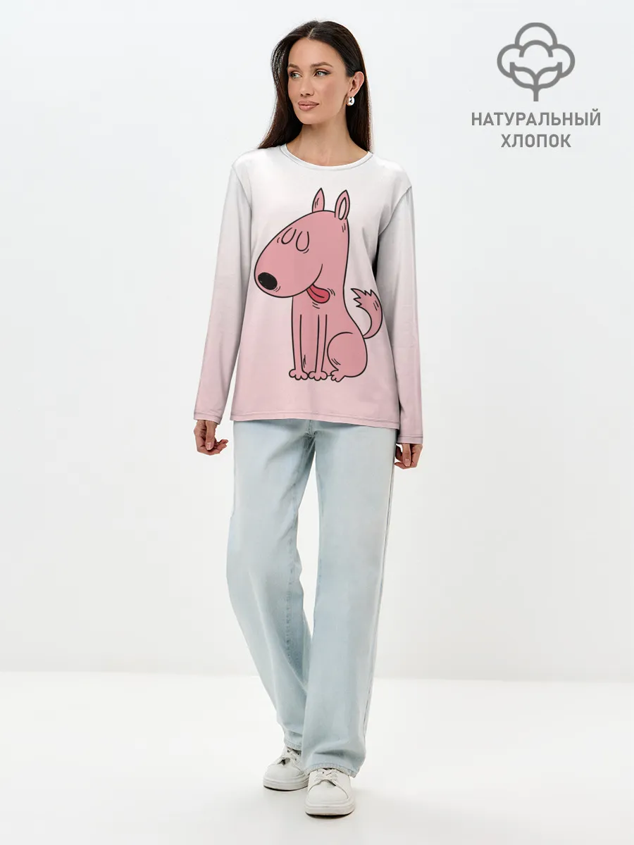 Лонгслив женский. Хлопок / мультяшный мопс