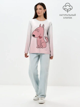 Лонгслив женский. Хлопок / мультяшный мопс