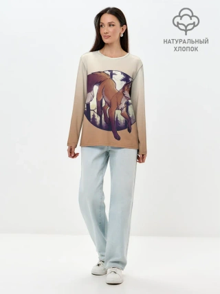 Лонгслив женский. Хлопок / Лисица рисунок