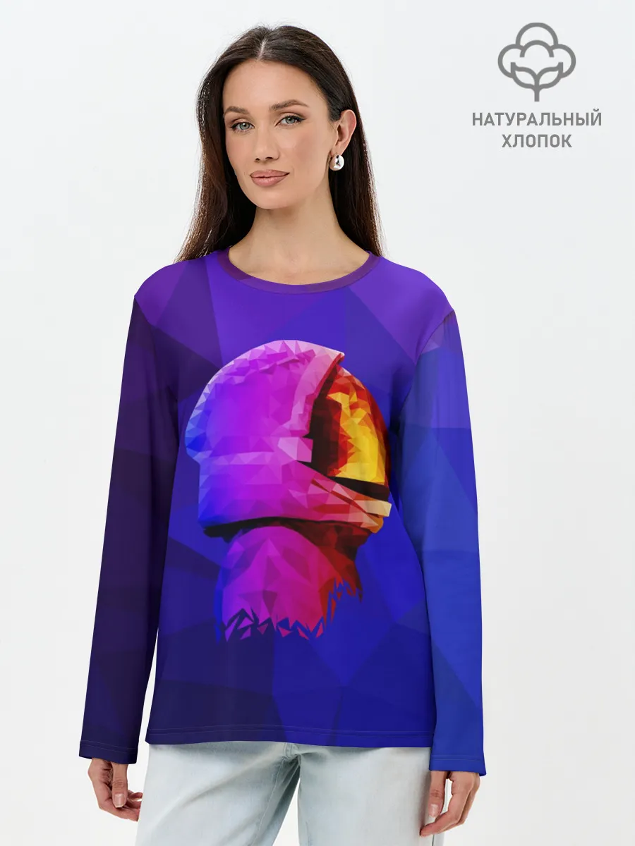 Лонгслив женский. Хлопок / полигональный космонавт