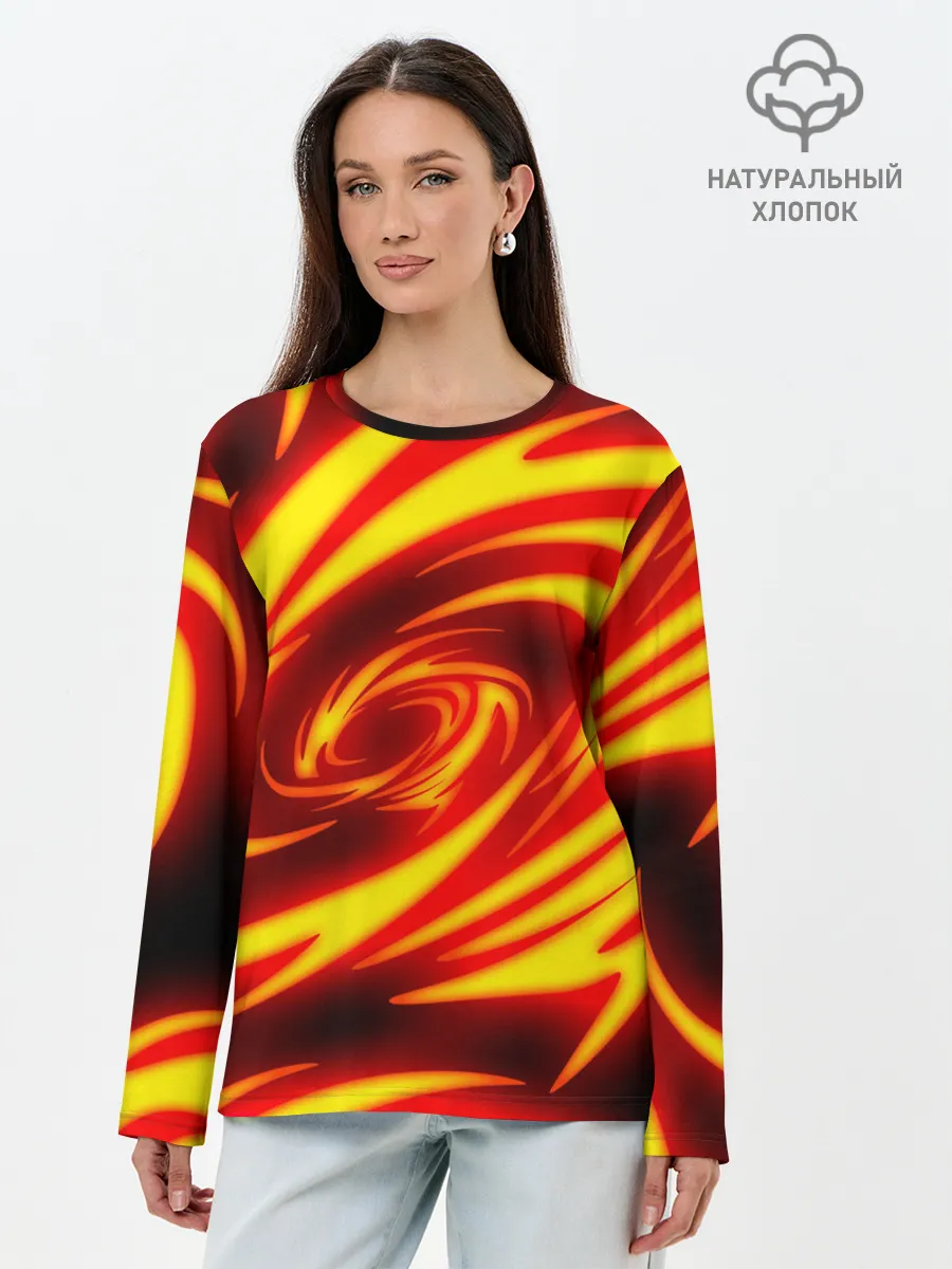 Лонгслив женский. Хлопок / ОГНЕННЫЕ ВОЛНЫ | FIRE STRIPES