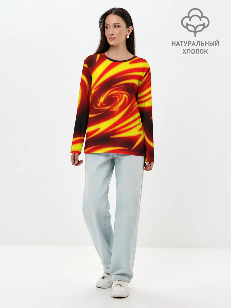 Лонгслив женский. Хлопок / ОГНЕННЫЕ ВОЛНЫ | FIRE STRIPES