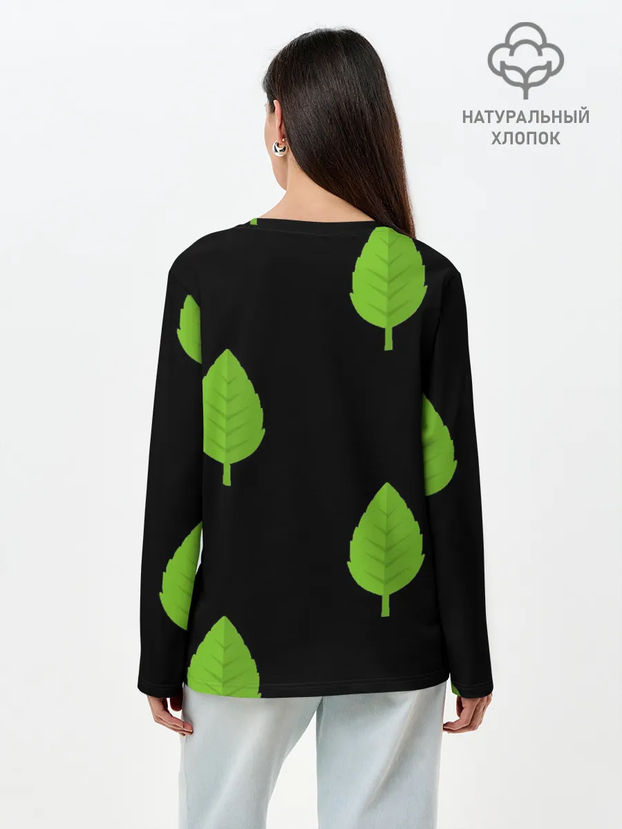 Лонгслив женский. Хлопок / Птица и листочек
