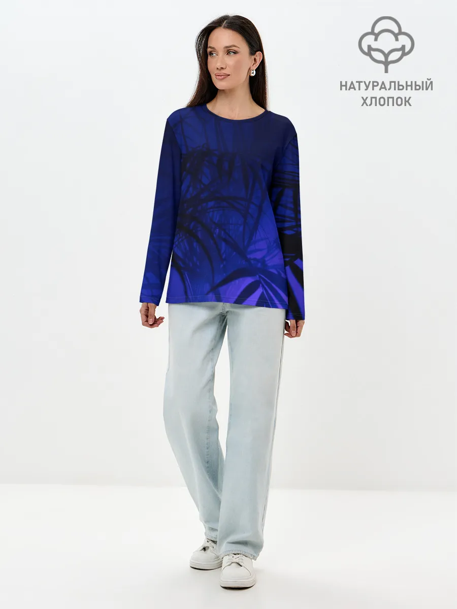 Лонгслив женский. Хлопок / Тихие джунгли