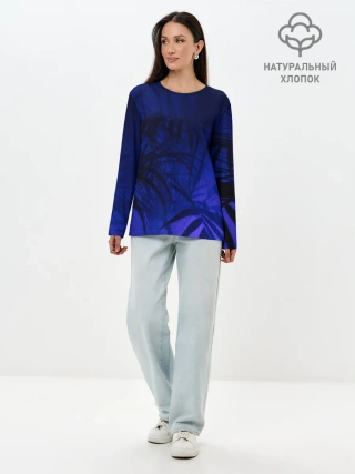 Лонгслив женский. Хлопок / Тихие джунгли