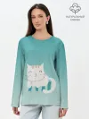 Лонгслив женский. Хлопок / котик на подстилке