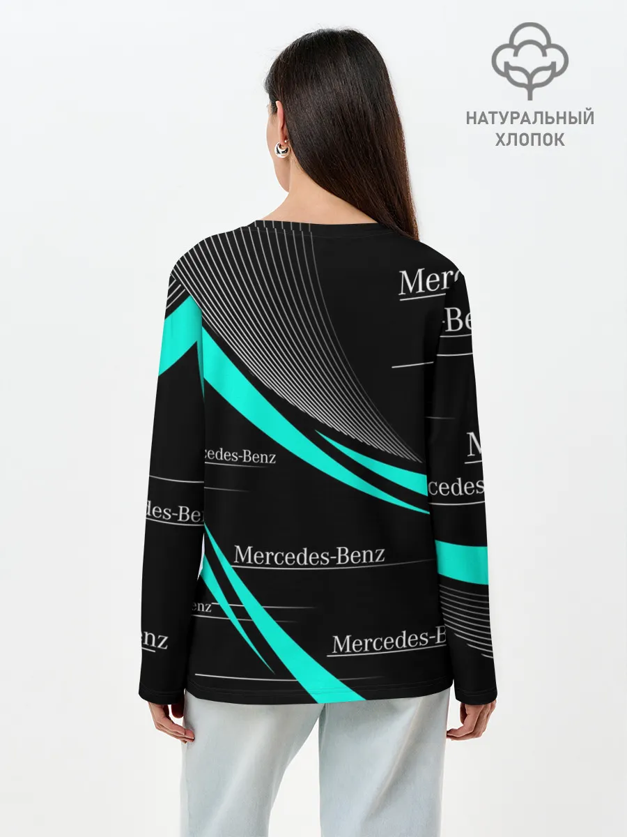 Лонгслив женский. Хлопок / MERCEDES BENZ АКВАМАРИНОВЫЙ