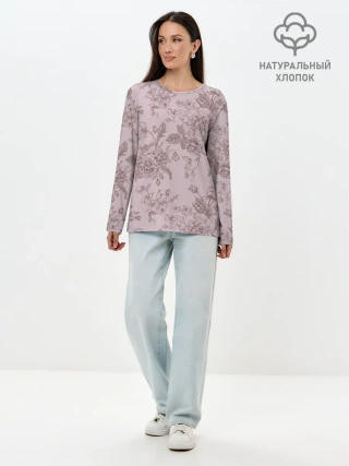 Лонгслив женский. Хлопок / розы с пионами