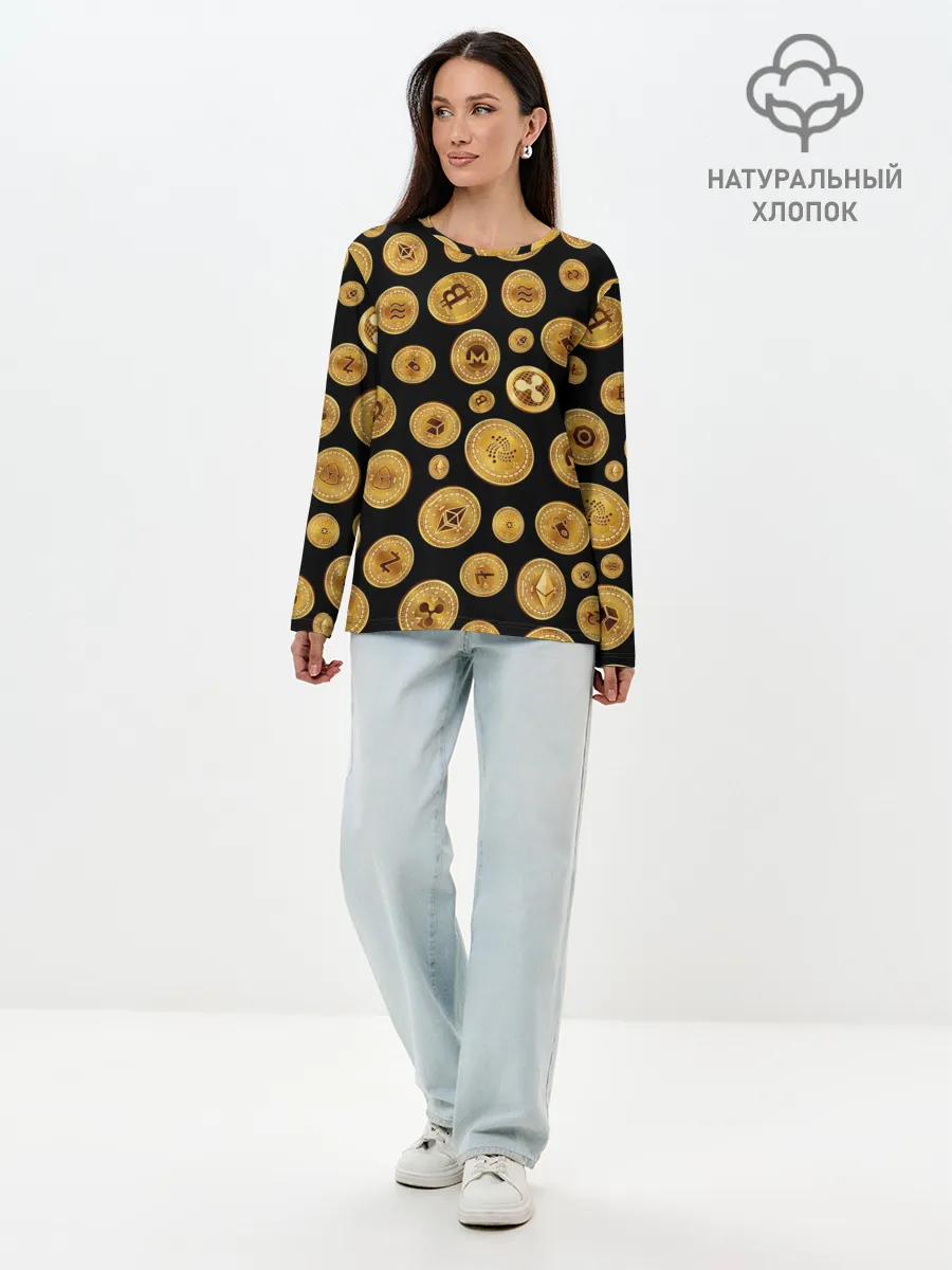 Лонгслив женский. Хлопок / CRYPTOCURRENCY | КРИПТОВАЛЮТА