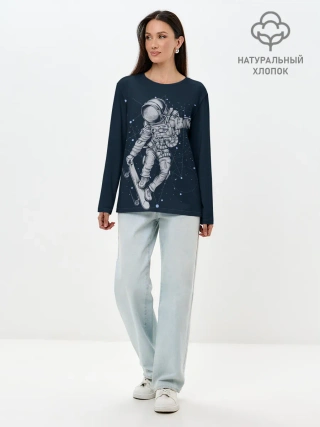 Лонгслив женский. Хлопок / Космический Скейтбординг